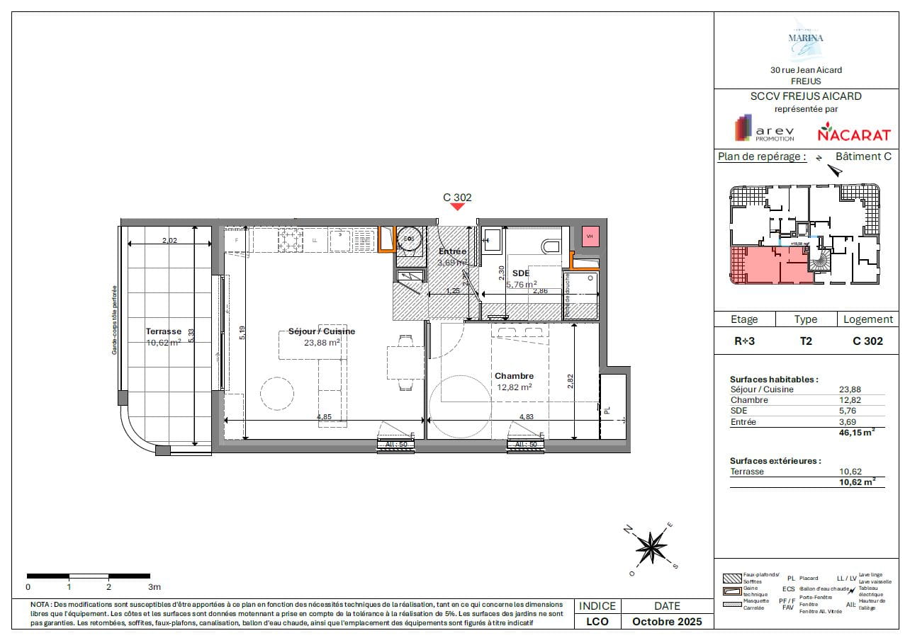 APPARTEMENT 2 PIECES DE 47 M², UNE CHAMBRE, TERRASSE DE 11 M²  et UN STATIONNEMENT Image 3